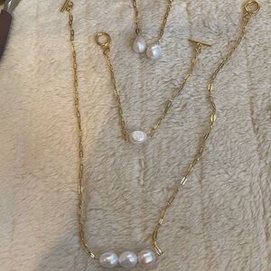 18kp fresh water pearl necklace bracelet earrings